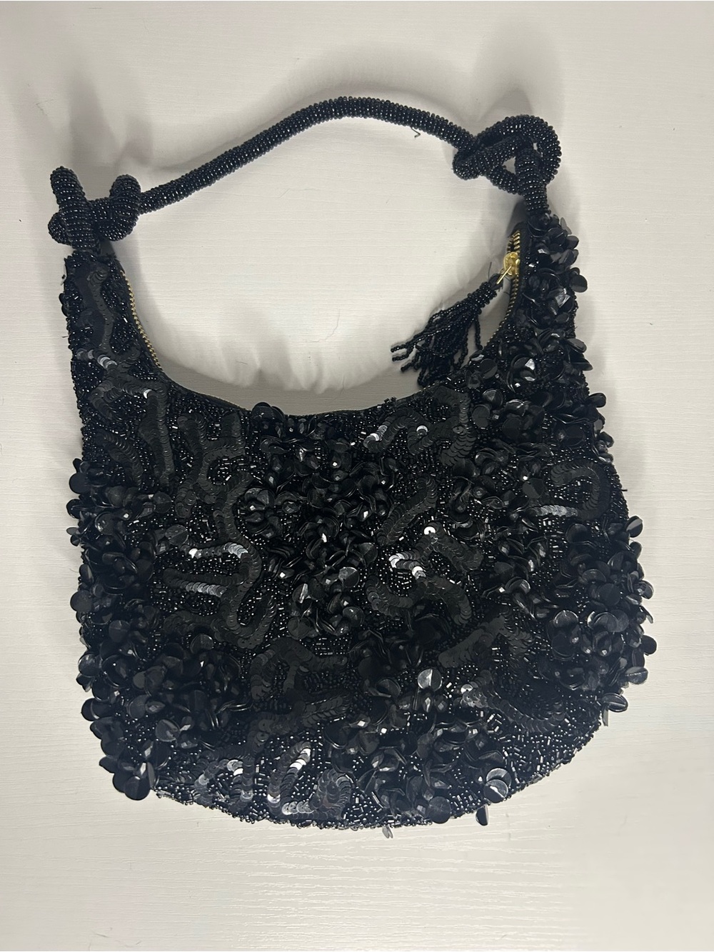Viral TJ Maxx black beaded handbag with knot handles